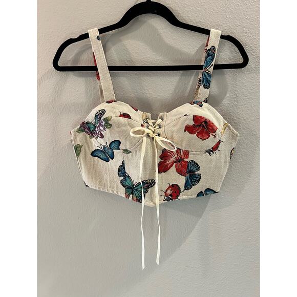 Cider Top Butterfly Lace Up Canvas Material Tank Top Womens Corset Size Small - Picture 1 of 4